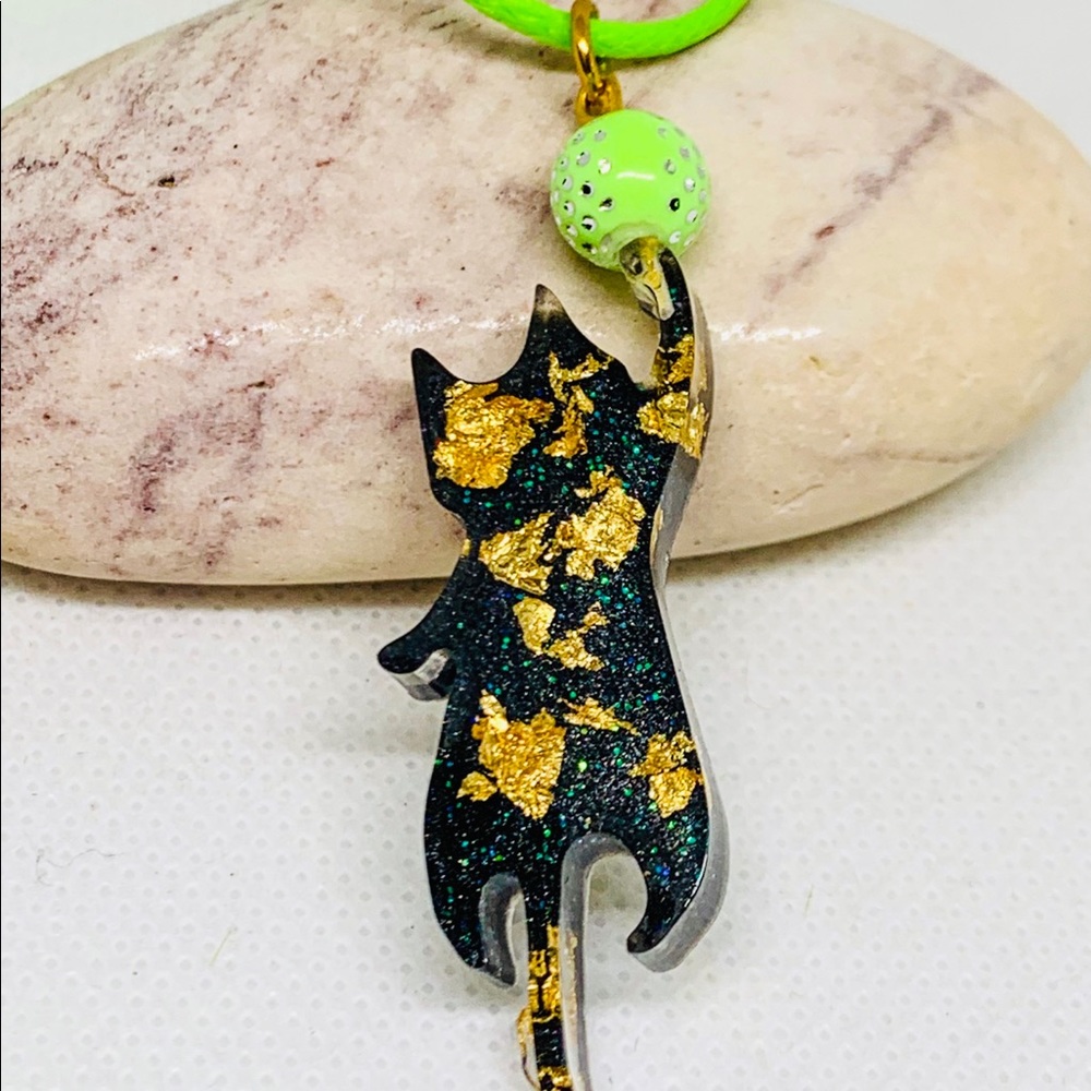 Black cat necklace, Playful cat necklace, cat gift
